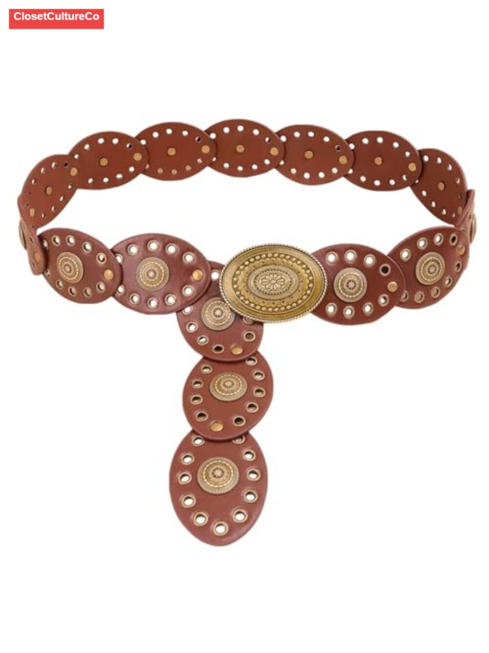 PU Leather Western Boho Wide Disc Belt Concho Buckle 44"